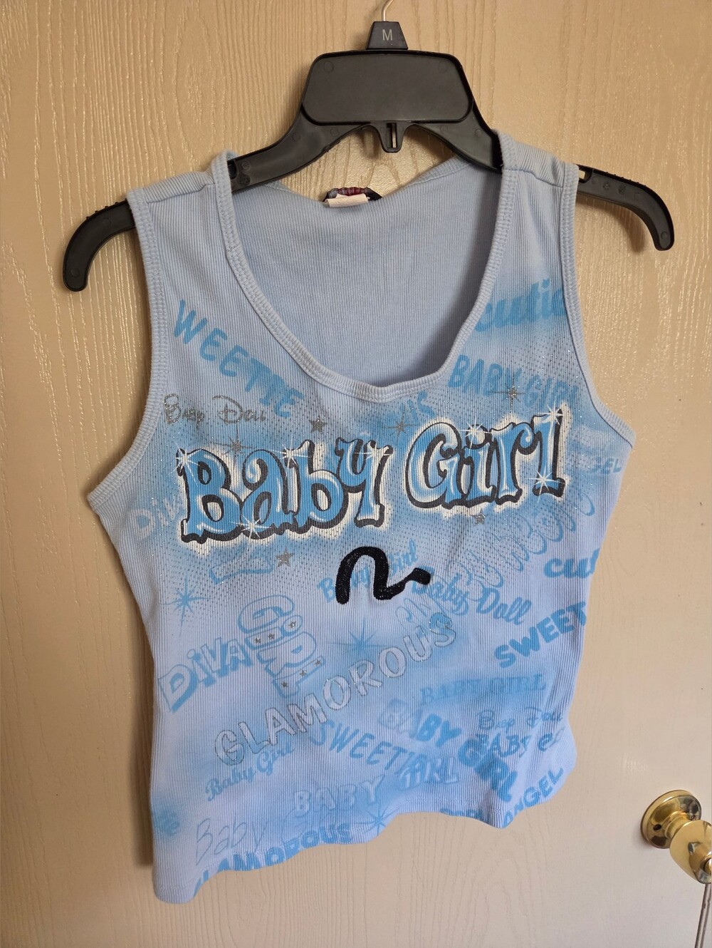 Evisu Jeans Baby Girl Graphic Graffiti Style Y2K Light Blue Vintage Tank Top 3X